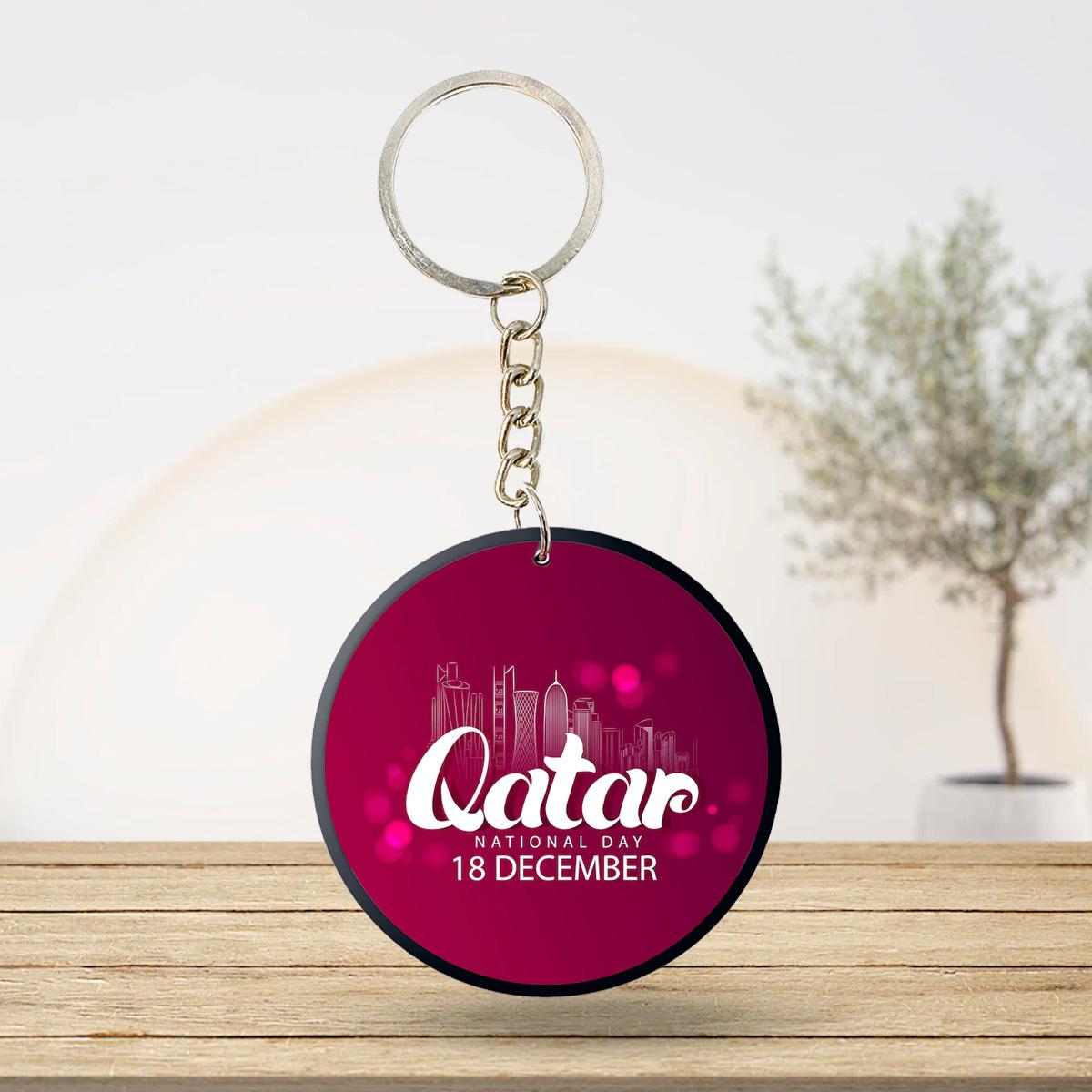 Qatar National Day Round Keychain